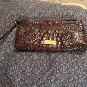 Brahmin Dark Brown Crocodile Embossed Clutch